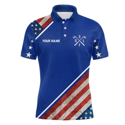 Retro Usa Flag Men's Golf Polo Shirts Custom Patriotic Golf Shirts For Men Golfing Gifts, Golf Polo Shirt, Golf Shirts
