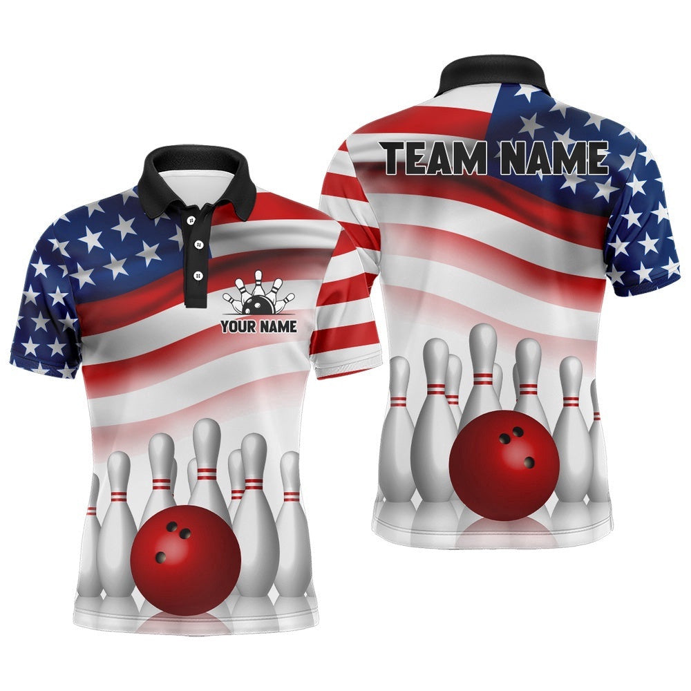 Usa Bowling Shirt Polo Shirt For Men Bowling Team Polo Shirt, Personalized Bowling Team Shirt