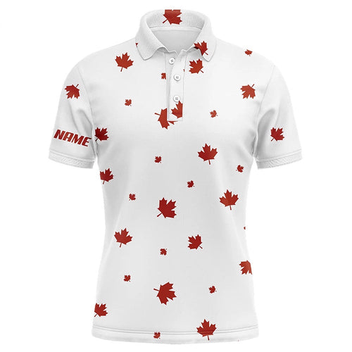 White Men's Golf Polo Shirts Red Canada Maple Leaf Pattern Custom Team Golf Shirts, Patriot Golf Tops, Golf Polo Shirt, Golf Shirts