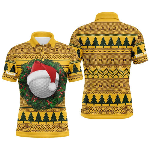 Ugly Christmas Sweater Men's Golf Sports Polo Custom Name Long Sleeves Shirt, Xmas Gift For Golfer, Golf Polo Shirt, Golf Shirts