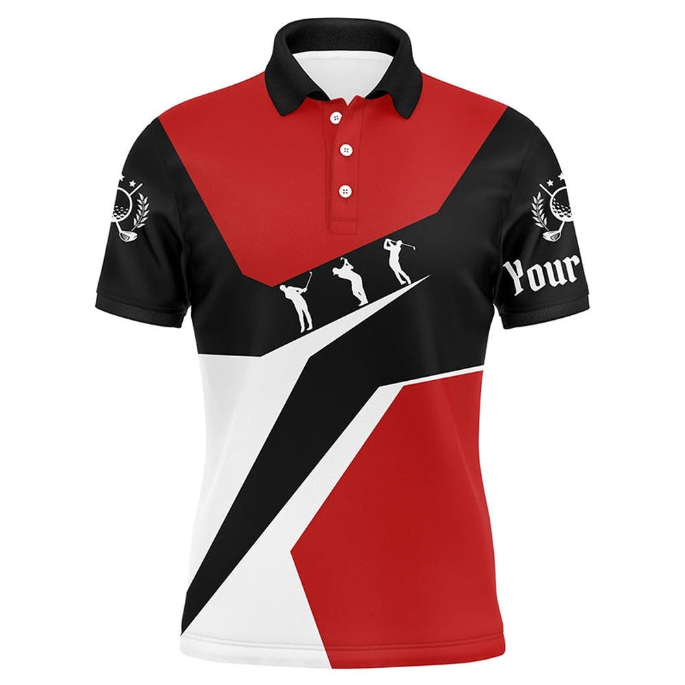 Red, White And Black Men's Golf Polo Shirts Custom Golf Sport Team Polo Shirts, Best Men's Golf Wear, Golf Polo Shirt, Golf Shirts