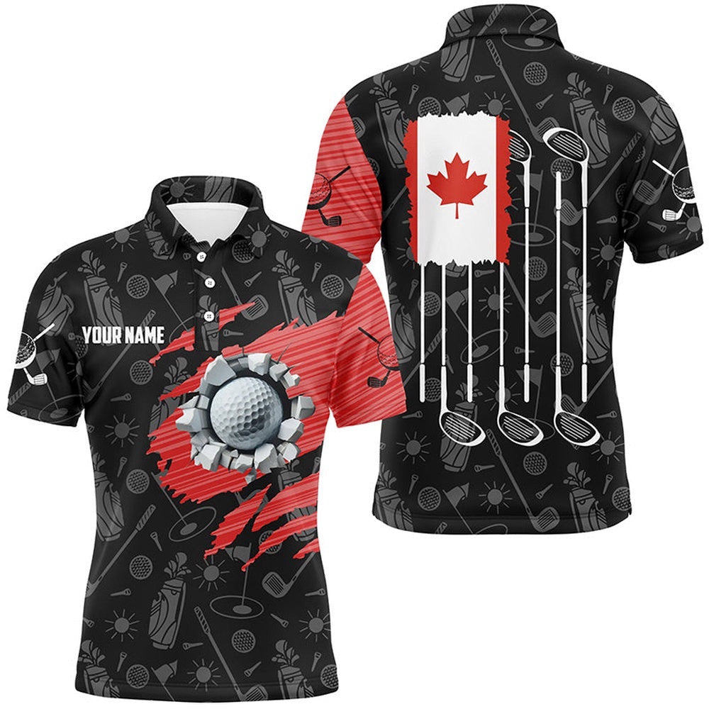Retro Canada Flag Crack Golf Balls Custom Men Patriotic Golf Shirts For Men, Golf Polo Shirt, Golf Shirts