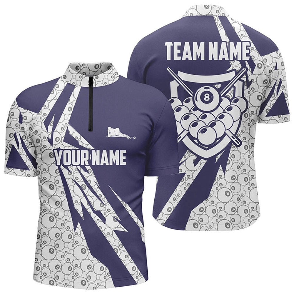 8 Ball Pattern Purple White Custom Billiard Balls Shirts, Personalized Billiard Team Jersey Shirt