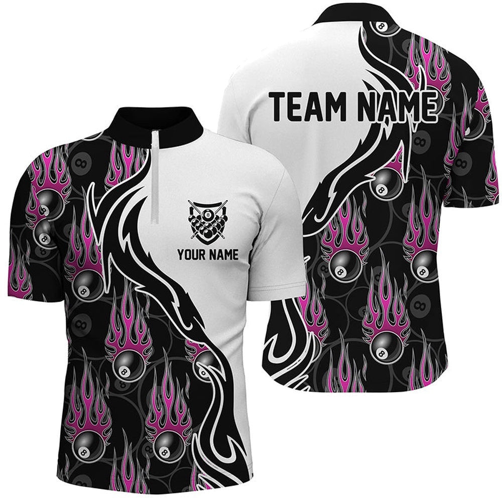 Billiard 8 Ball Flaming Pattern Pink 3D Jersey Shirts, Billiards Team Jerseys, Personalized Billiard Team Jersey Shirt