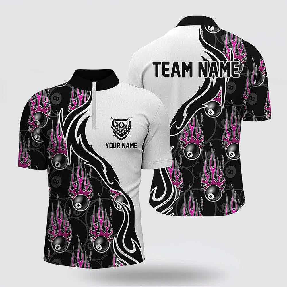 Billiard Jerseys, Custom Billiard Jerseys, Billiard 8 Ball Flaming Pattern Pink Jerseys Shirts, Billiard Shirt Designs