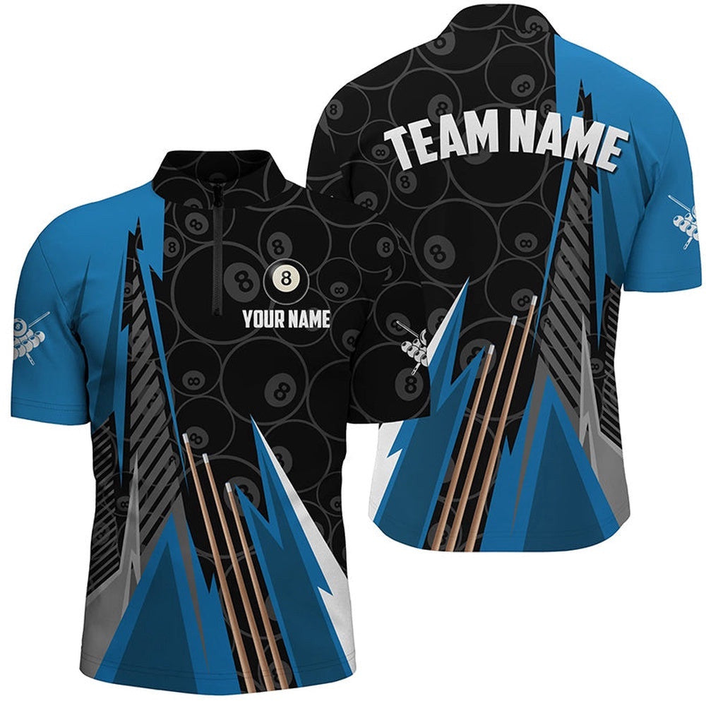 Black Blue Billiard Pattern Jersey Shirts Custom Billiard Team Jersey Uniform, Personalized Billiard Team Jersey Shirt