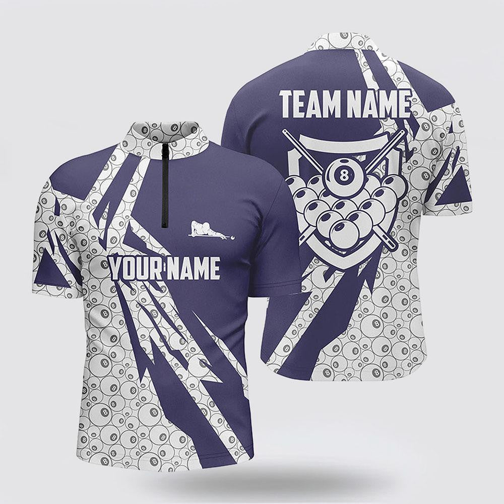 Billiard Jerseys, Custom Billiard Jerseys, 8 Ball Pattern Purple White Billiard Jerseys Shirts, Billiard Shirt Designs
