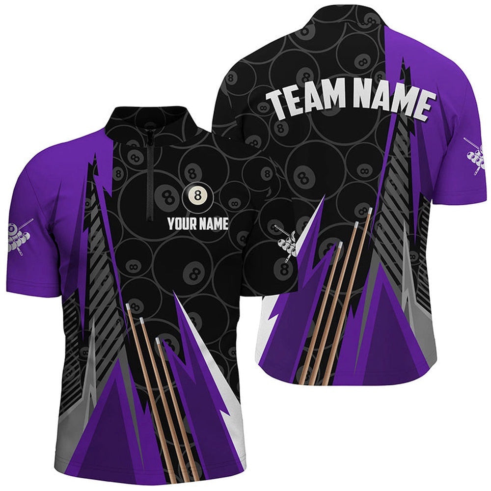 Black Purple Billiard Pattern Jersey & 14 Zip Shirts, Billiard Team Jersey Uniform, Personalized Billiard Team Jersey Shirt