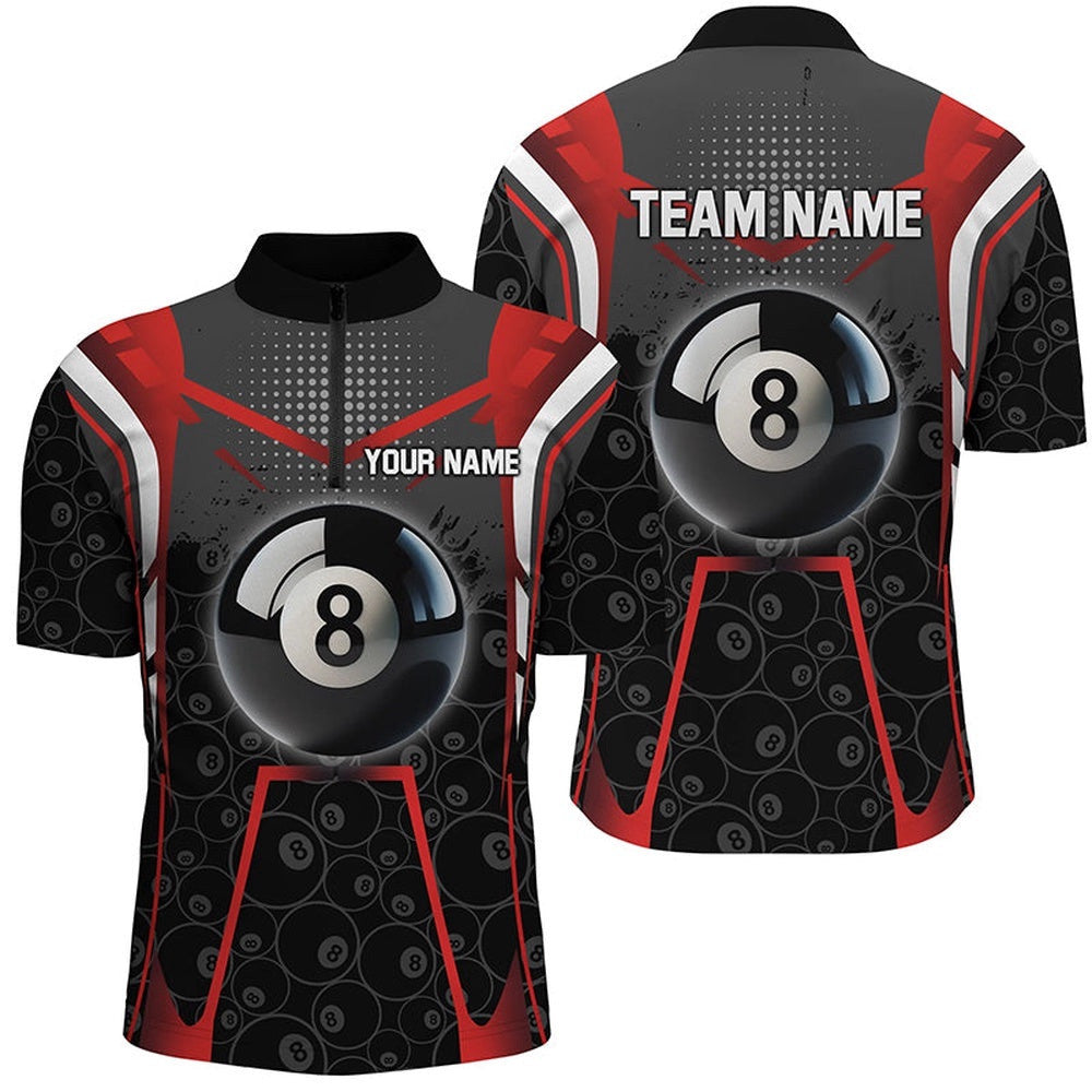 Red Black 8 Ball Billiard 3D Jersey Shirts, Custom 8 Ball Pool Pattern Jerseys, Personalized Billiard Team Jersey Shirt
