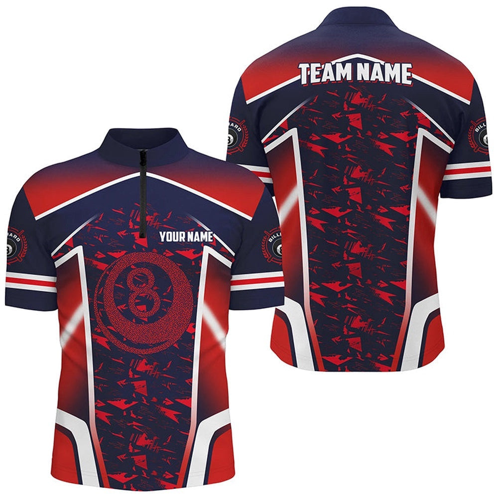 Name Red 8 Ball Pool Abstract 3D Billiard Shirts Team League Billiard Jerseys, Personalized Billiard Team Jersey Shirt