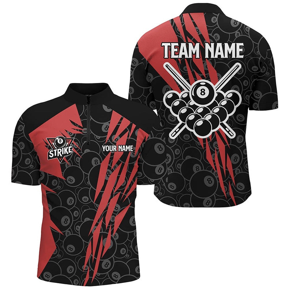 Red And Black Billiard Jerseys Custom Name 8 Ball Pattern Billiard Uniform Team Shirts, Personalized Billiard Team Jersey Shirt