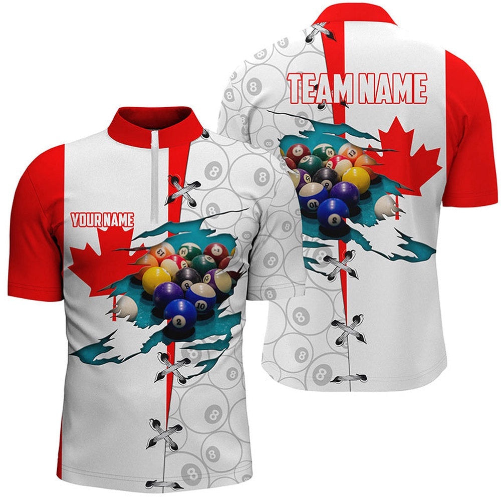 Canadian Flag 8 Ball Pattern Pool Balls Jerseys, Personalized Billiard Team Jersey Shirt