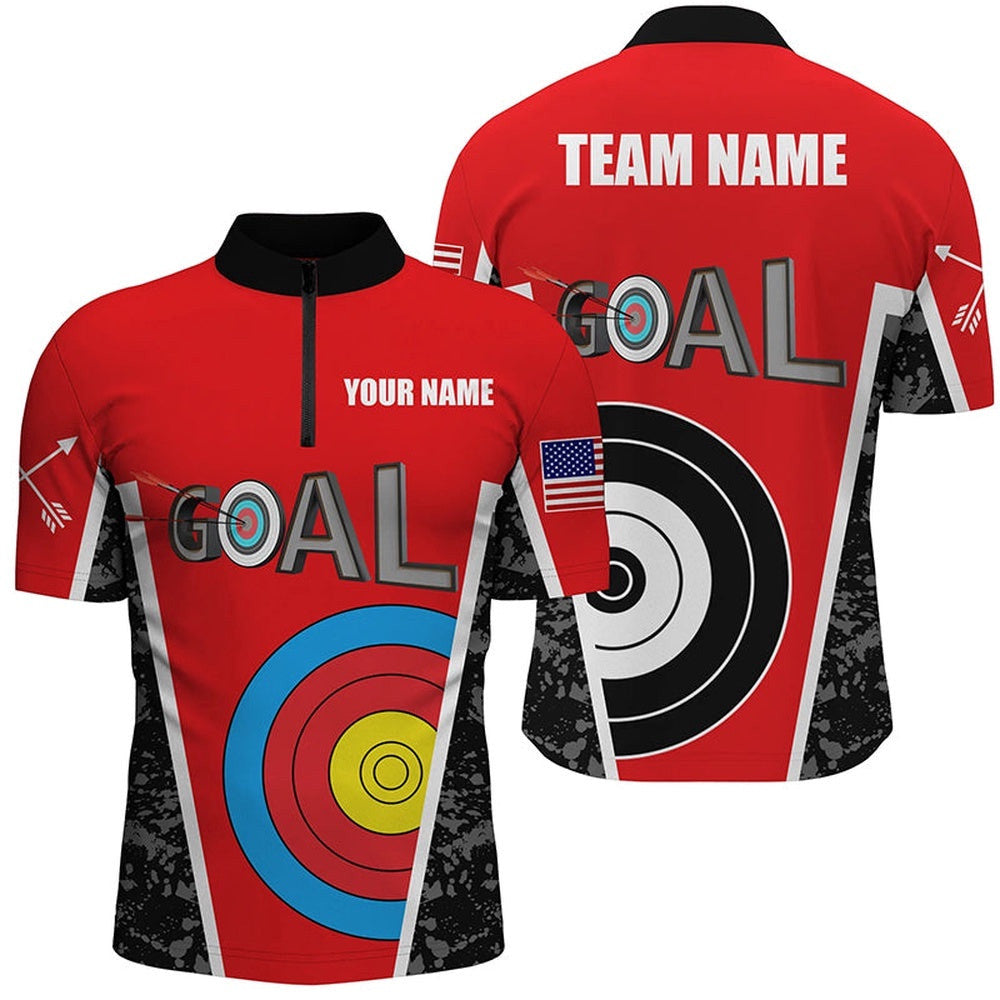 Customized Name Red Archery Goal Men Jersey Shirts, Target Archery Jerseys For Team, Custom Archery Team Shirt