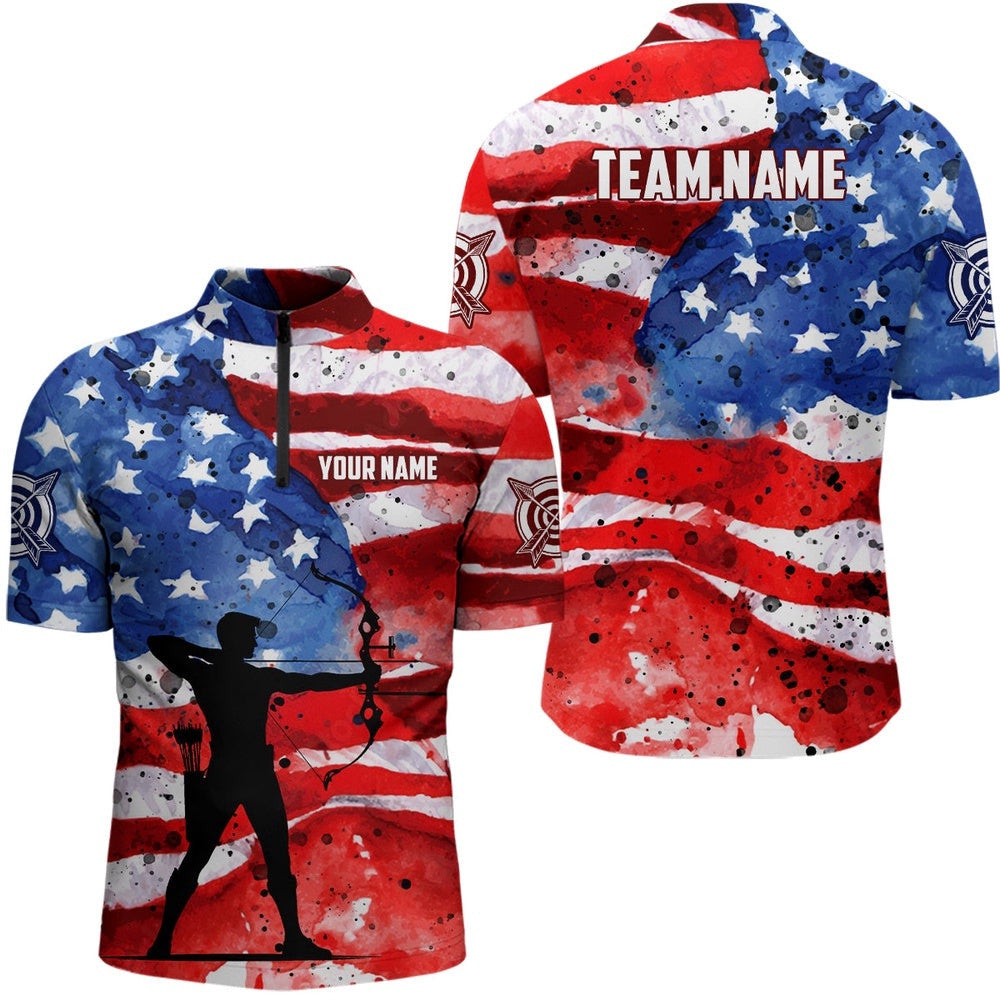 Custom Vintage American Flag Men Archery Jersey Shirt Patriotic Archery Player Shirts, Custom Archery Team Shirt