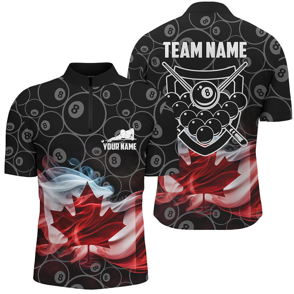 Customized Canadian Flag Smoke 8 Ball Pool Pattern Billiard 3D Jersey Shirts, Personalized Billiard Team Jersey Shirt