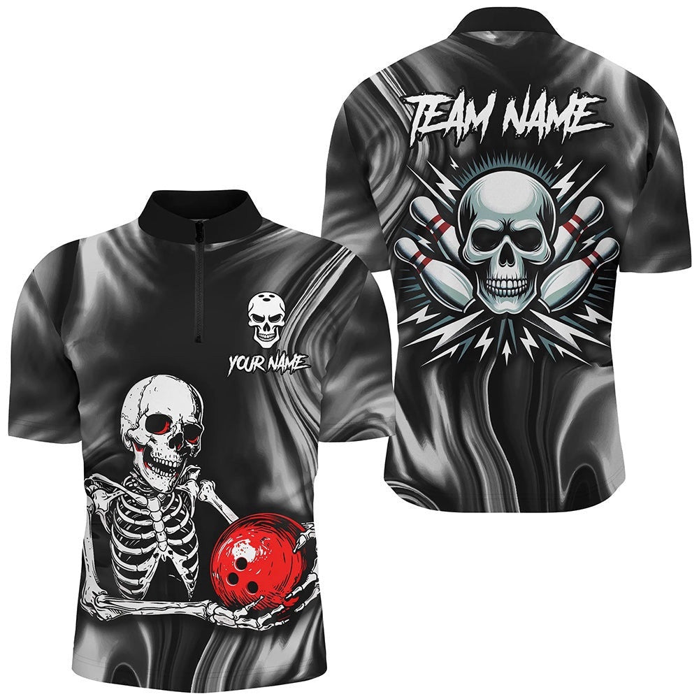 Skull Bowling Shirt For Men Bowling Jersey Bowling Zip Shirt Bowling Team League, Custom Bowling Team Jersey Shirt