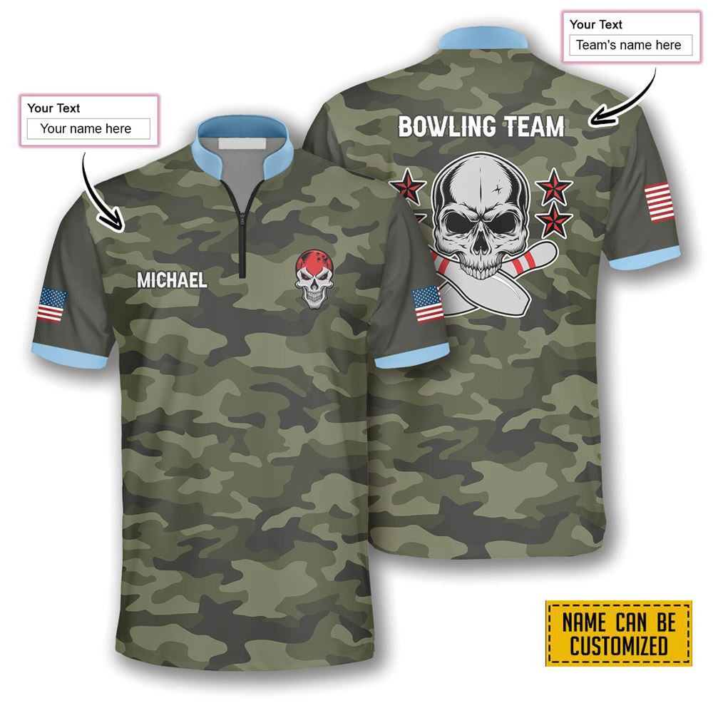 Passionate Skull Camo Bowling Personalized Names And Team Jersey Shirt - Gift For Bowling Enthusiasts