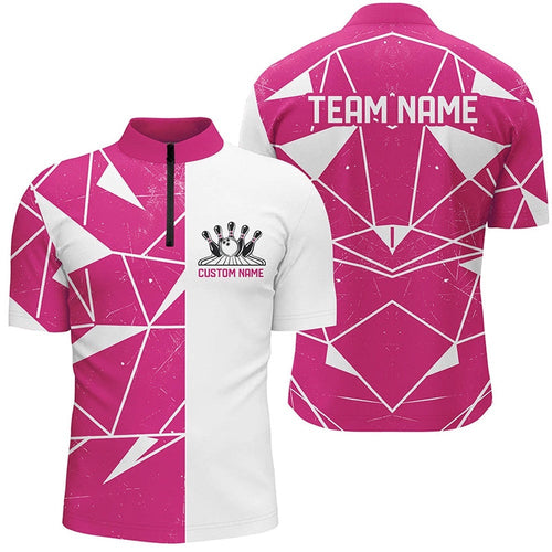Pink Geometric Unisex Bowling Team Shirts, Bowling Jersey For Bowlers, Custom Bowling Team Jersey Shirt