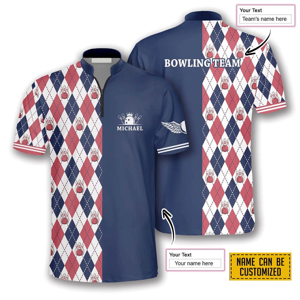 Rhombus Pattern Bowling Personalized Names And Team Jersey Shirt - Gift For Bowling Enthusiasts