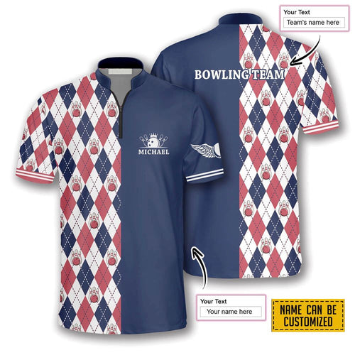 Rhombus Pattern Bowling Personalized Names And Team Jersey Shirt - Gift For Bowling Enthusiasts