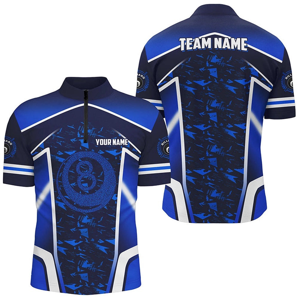 Name Blue 8 Ball Pool Abstract 3D Billiard Shirts Team League Billiard Jerseys, Personalized Billiard Team Jersey Shirt