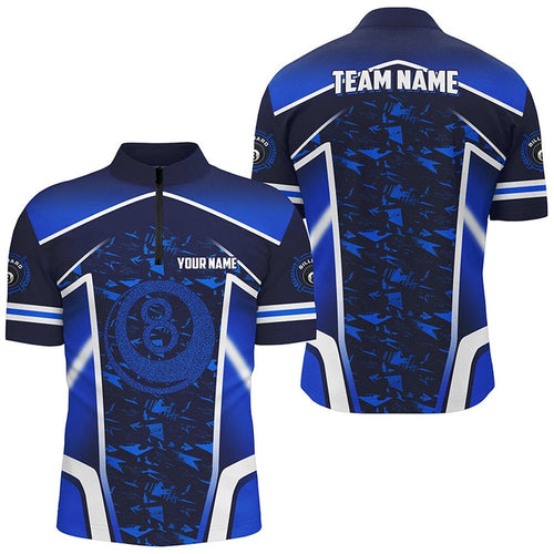 Name Blue 8 Ball Pool Abstract 3D Billiard Shirts Team League Billiard Jerseys, Personalized Billiard Team Jersey Shirt