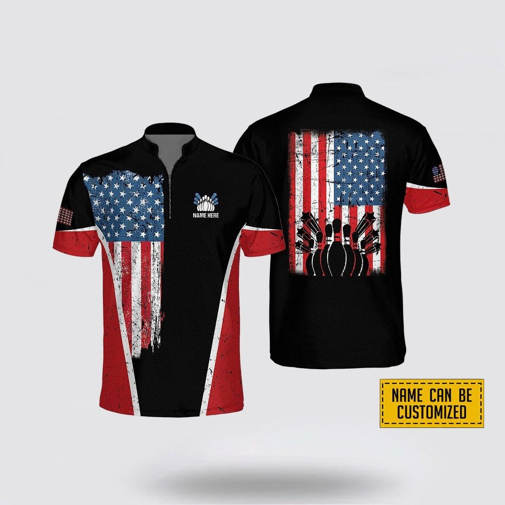 Personalized Bowling Amrican Flag Sport Bowling Jersey Shirt - Gift For Bowling Enthusiasts