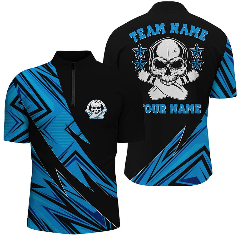 Skull Bowling Shirts For Men And Women, Skull Bowling Team Jersey Blue, Custom Bowling Team Jersey Shirt