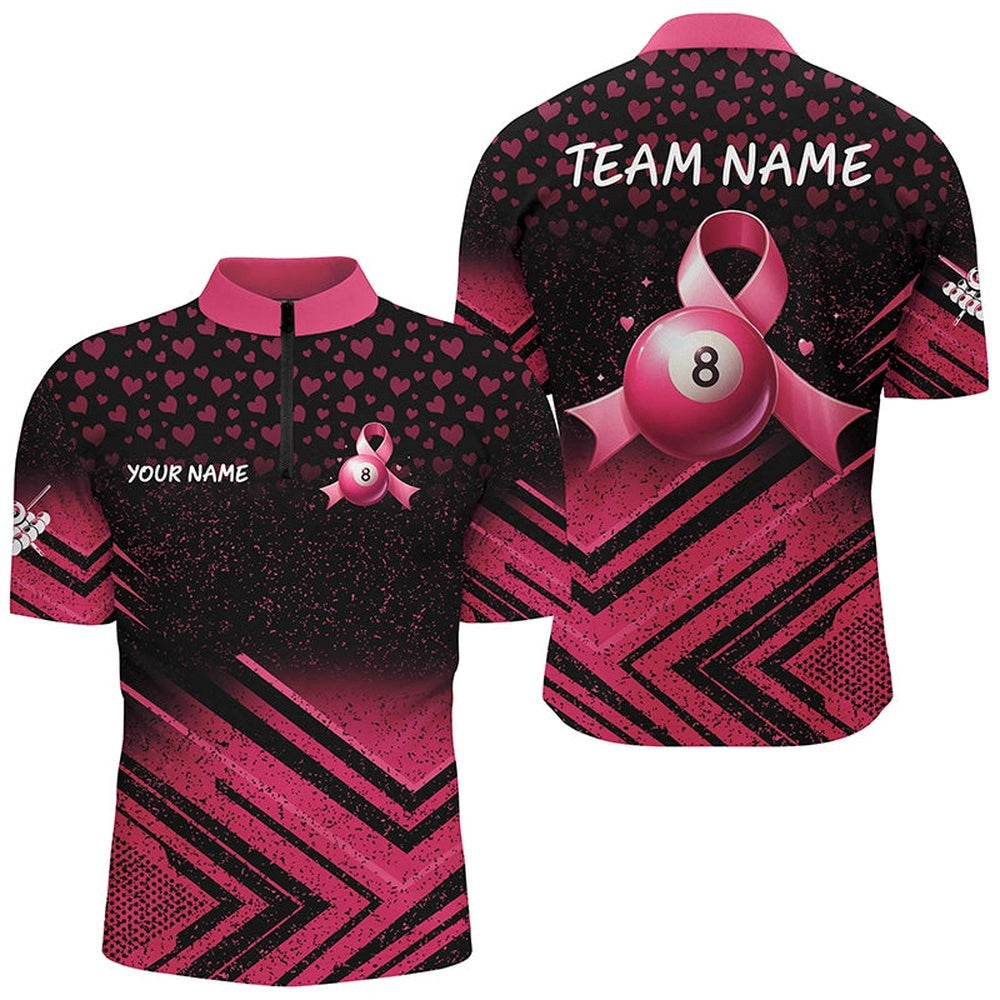 Pink Ribbon 8 Ball Pool Custom Grunge Style Billiard Shirts, Breast Cancer Billiard Jerseys, Personalized Billiard Team Jersey Shirt