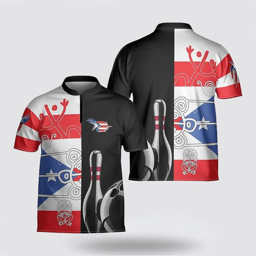 Puerto Rico Flag Bowling Pattern Bowling Jersey Shirt - Gift For Bowling Enthusiasts