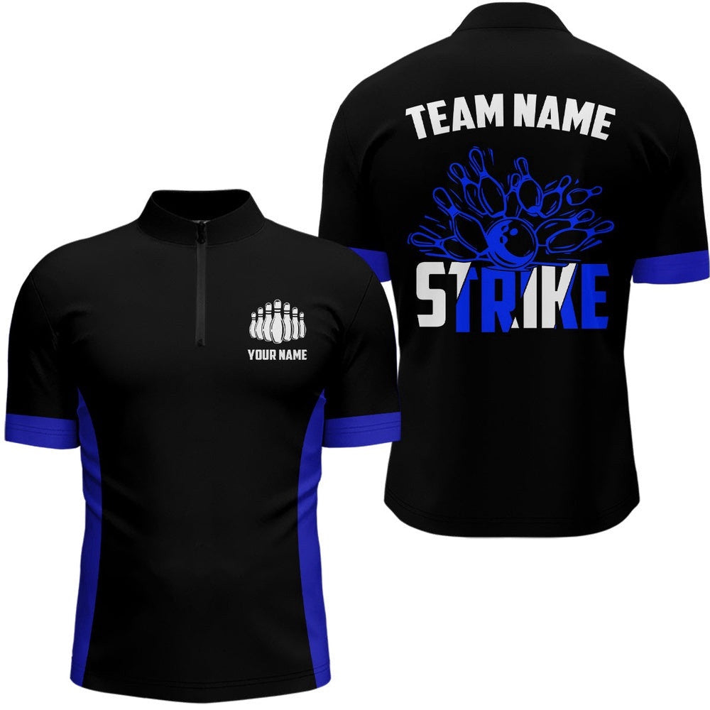 Strike Bowling Team Shirts Mens Bowling Shirts Bowling League Jersey Blue, Custom Bowling Team Jersey Shirt