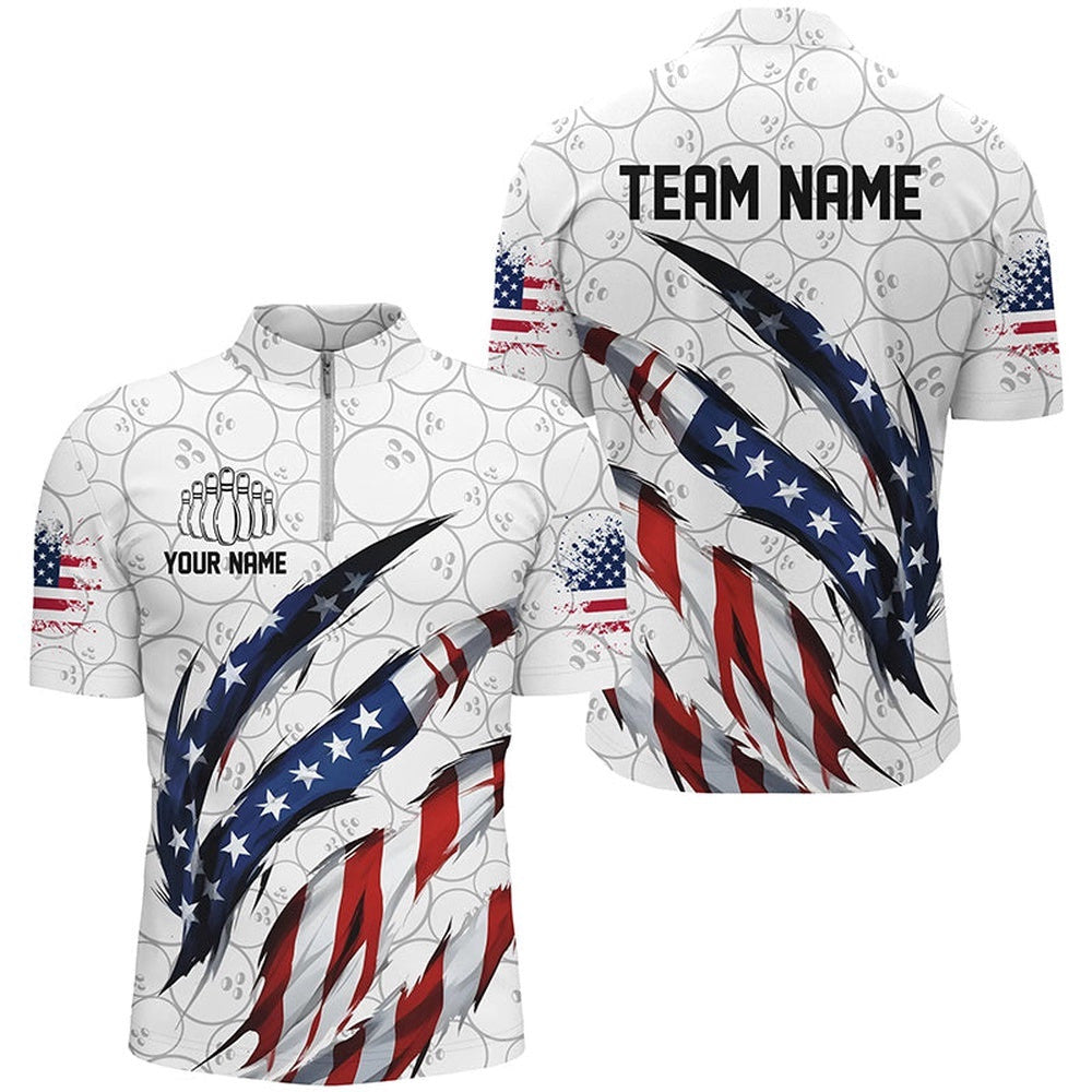 Us Flag Bowling Jersey For Men, Patriotic Bowling Team Shirts Bowling Outfits, Custom Bowling Team Jersey Shirt
