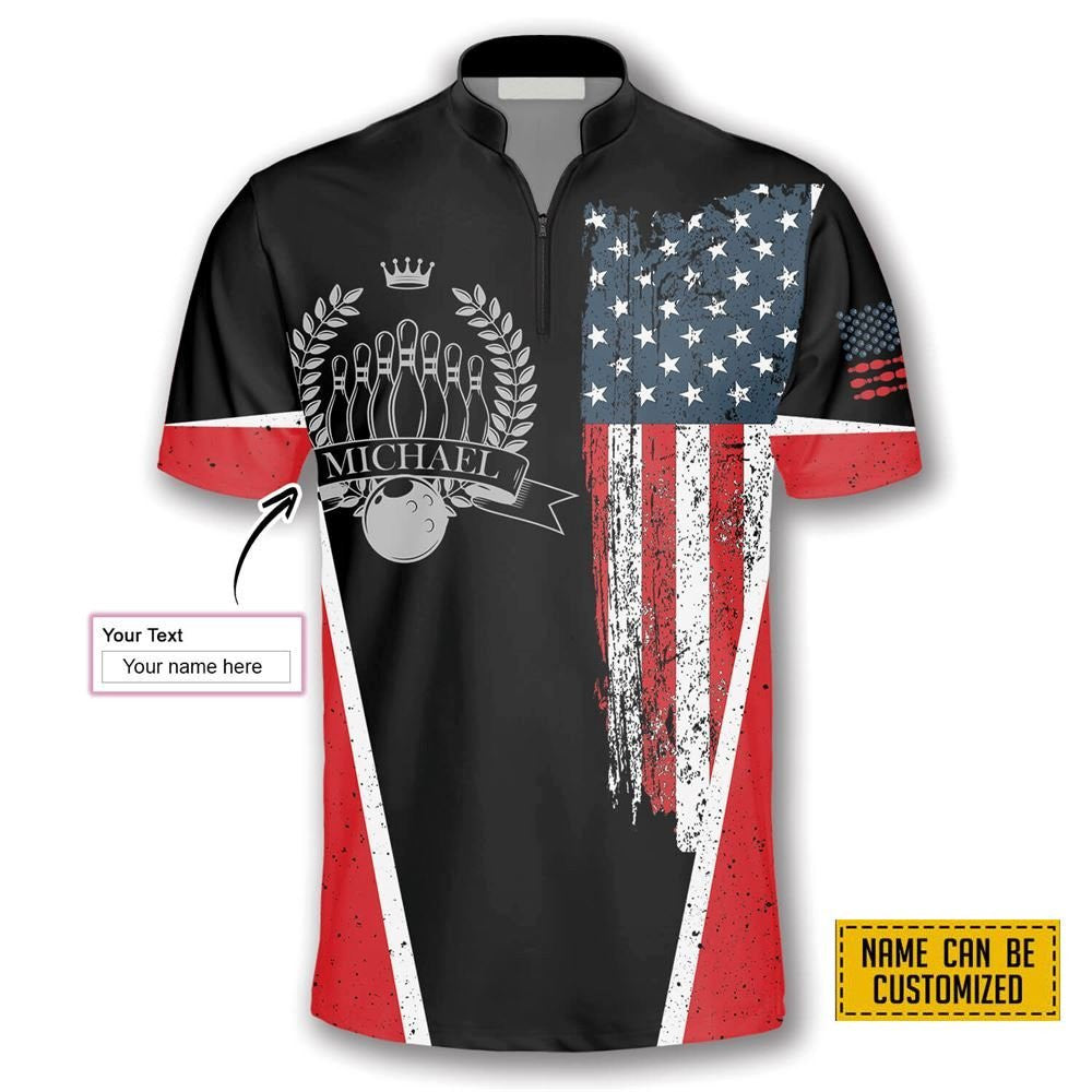 Vintage Flag Crown Emblem Bowling Personalized Names Jersey Shirt - Gift For Bowling Enthusiasts