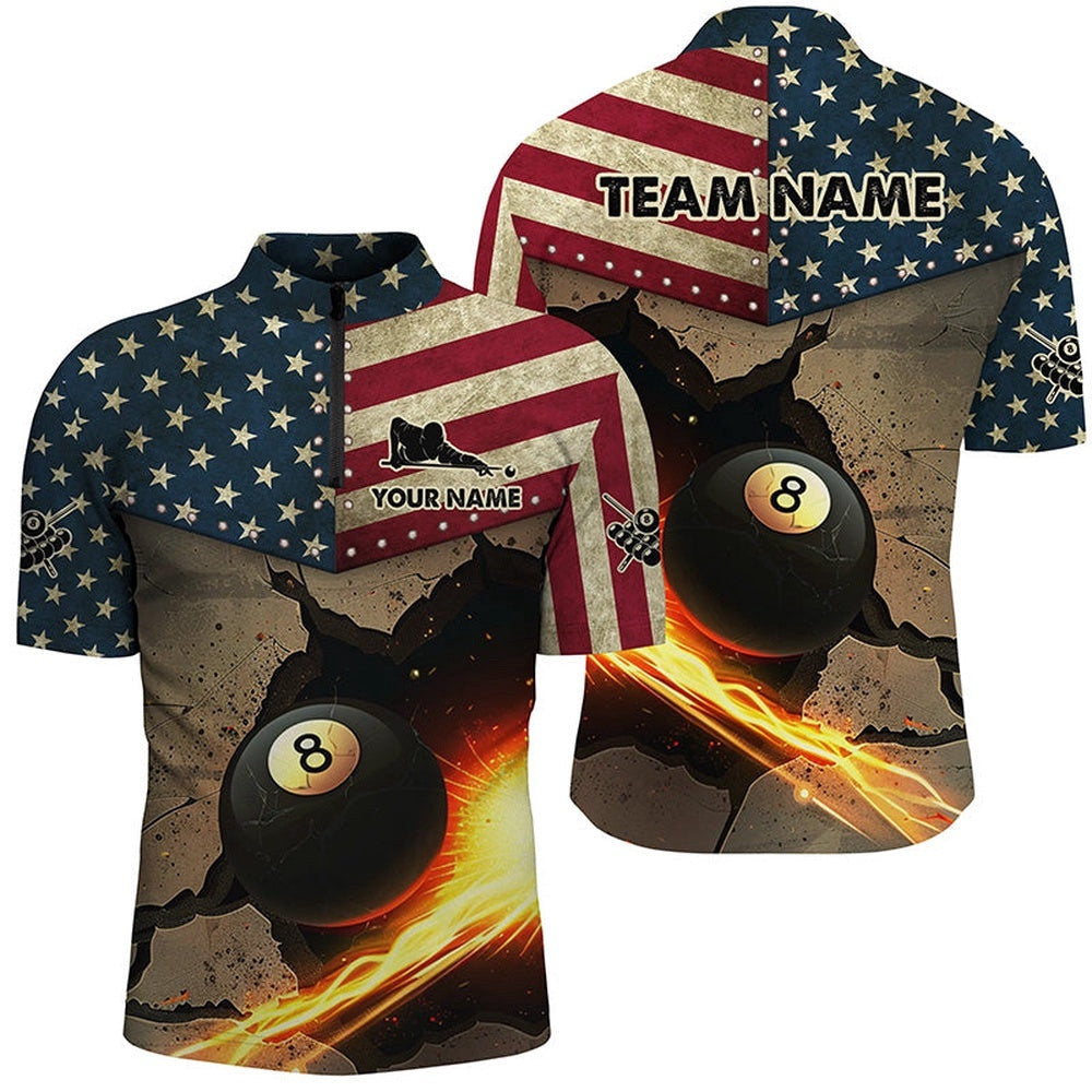 Us Flag Funny 8 Ball Pool In Cracked Wall Custom Billiards Shirts, Father'S Day Billiard Gifts, Personalized Billiard Team Jersey Shirt