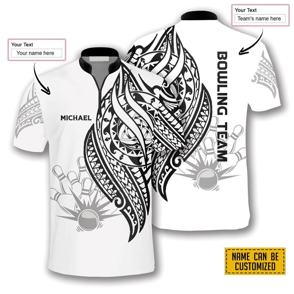 White Tribal Bowling Personalized Names And Team Jersey Shirt - Gift For Bowling Enthusiasts