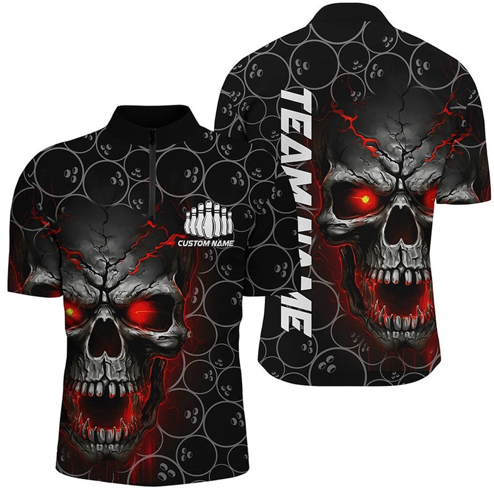 Red Skull Bowling Jersey For Men, Bowling Pattern Bowling Team Jersey, Custom Bowling Team Jersey Shirt