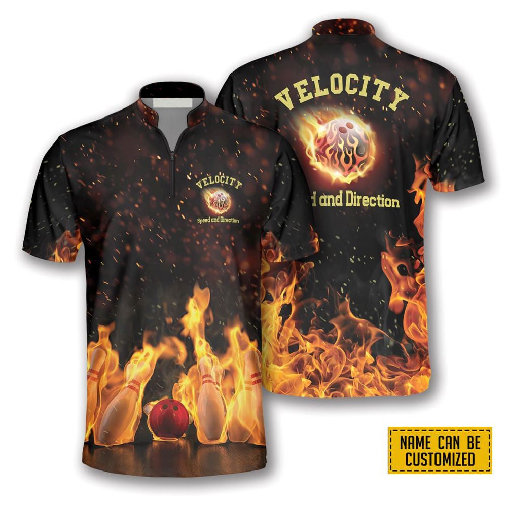 Velocity Fire Flame Bowling Personalized Names Jersey Shirt - Gift For Bowling Enthusiasts