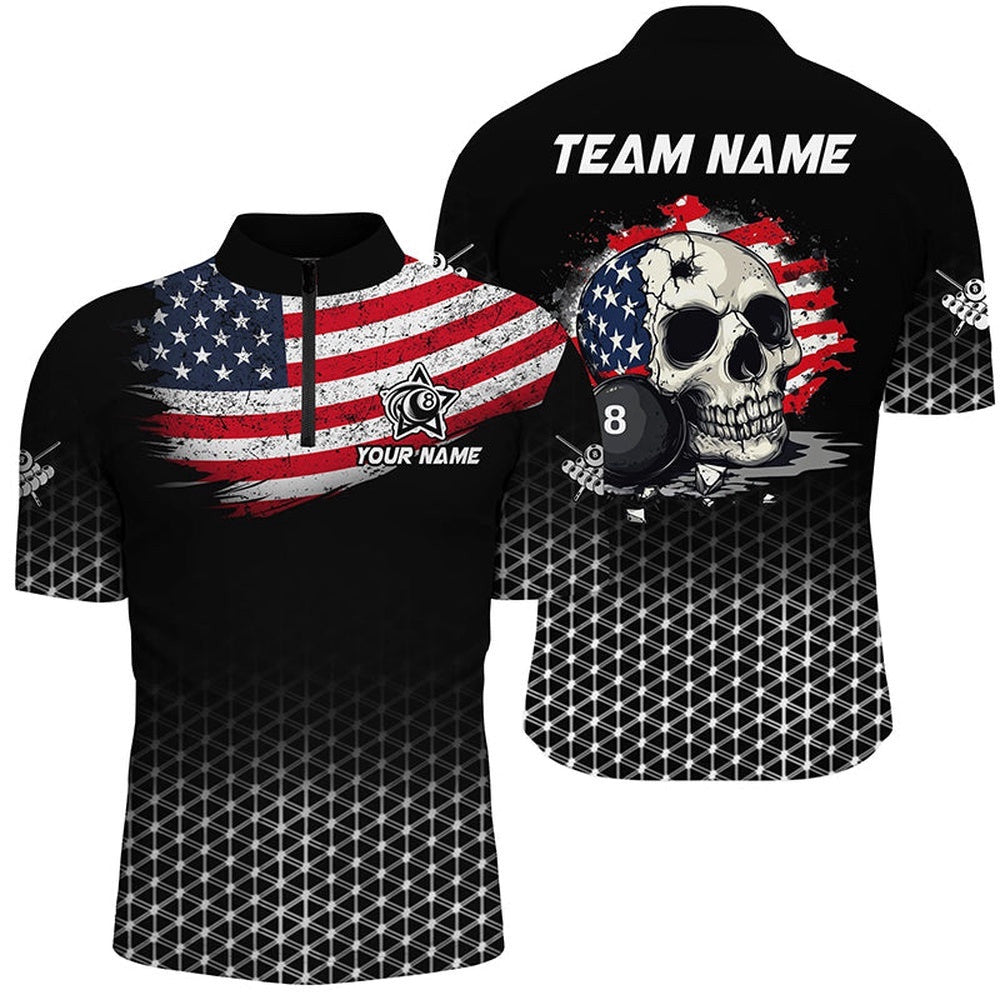 Patriotic Skull 8 Ball Billiard Shirts Custom American Flag Billiard Jerseys, Personalized Billiard Team Jersey Shirt