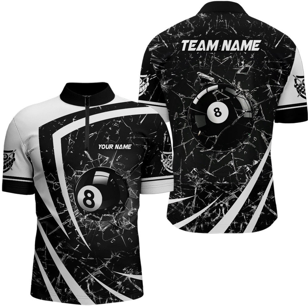 White Black Glass Break 8 Ball Billiard 3D Jersey Shirts 8 Ball Pool Jerseys, Personalized Billiard Team Jersey Shirt
