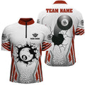 White Red 8 Ball Pool Cracked Wall Jersey Shirts, Custom Billiard Attire Jerseys, Personalized Billiard Team Jersey Shirt