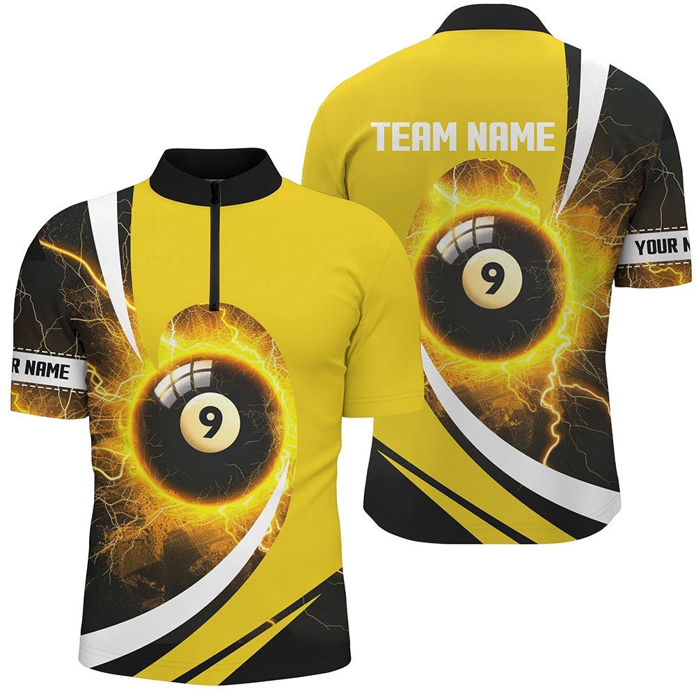 Thunder Lighting Yellow 9 Ball Billiards Shirts Custom 9 Ball Pool Jerseys, Personalized Billiard Team Jersey Shirt