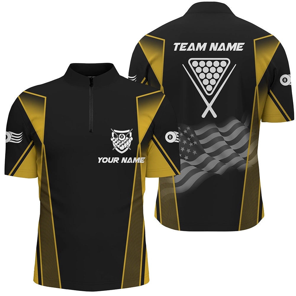 US Flag 8 Ball Pool 3D Jersey Shirts, Style Black Yellow Billiard Balls Jerseys, Personalized Billiard Team Jersey Shirt