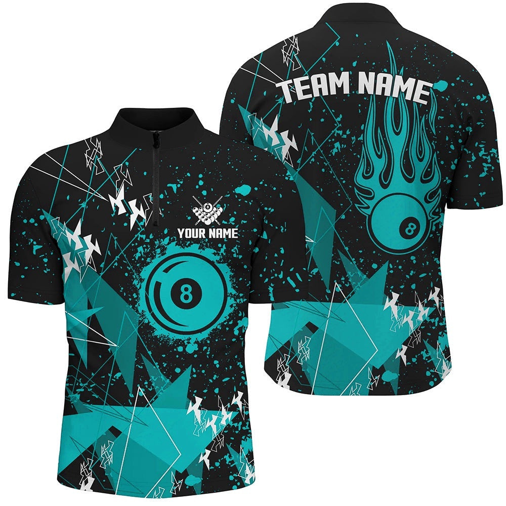 Turquoise Grunge Billiard Shirts, Billiards Jerseys For Pool Player, Personalized Billiard Team Jersey Shirt