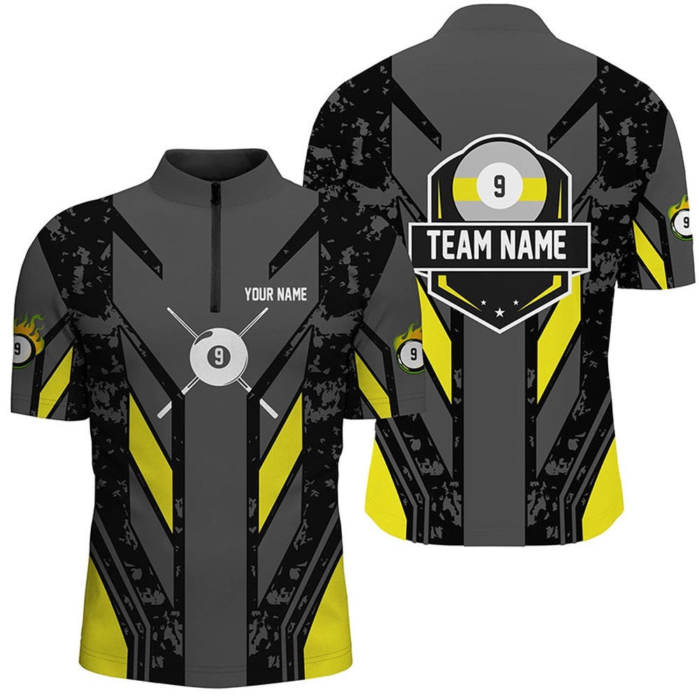 Yellow Billiard 9 Ball Pool Jersey & Jersey Shirts Custom Billiard Team Jerseys Attire, Personalized Billiard Team Jersey Shirt