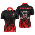 Black Men's Golf Polo Shirts Custom Red Flame Skull Golf Clubs For Men, Golf Polo Shirt, Golf Shirts
