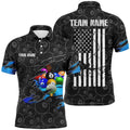 US Flag 8 Ball Pattern Billiard Black 3D Polo Shirts, Custom Billiards Polo, Personalized Billiard Polo Shirt