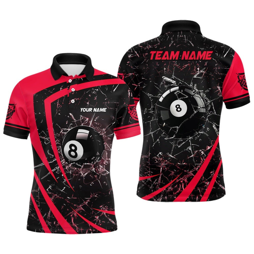 Red Glass Break 8 Ball Billiard 3D Polo Shirts, Personalized Billiard Polo Shirt