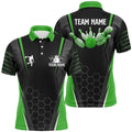 Black Men's Bowling Polo Shirt Custom Name Mens Bowlers Polo Shirt, Team Bowling Outfits Green, Personalized Bowling Team Shirt