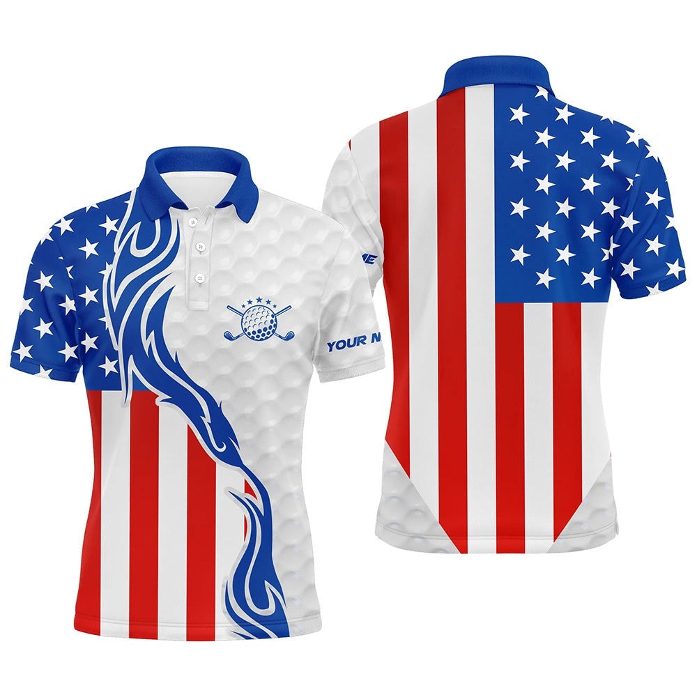 Red, White, And Blue American Flag Men Golf Polo Shirts Custom Patriotic Golf Clubs Golf Shirt For Men, Golf Polo Shirt, Golf Shirts