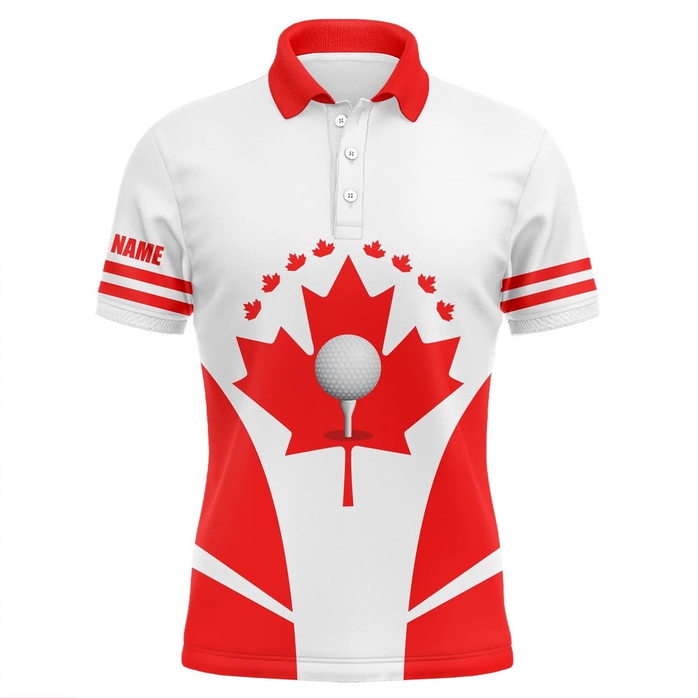 Red White Men's Golf Polo Shirts Canadian Flag Patriotic Golf Balls Shirts For Men, Men's Golf Top, Golf Polo Shirt, Golf Shirts